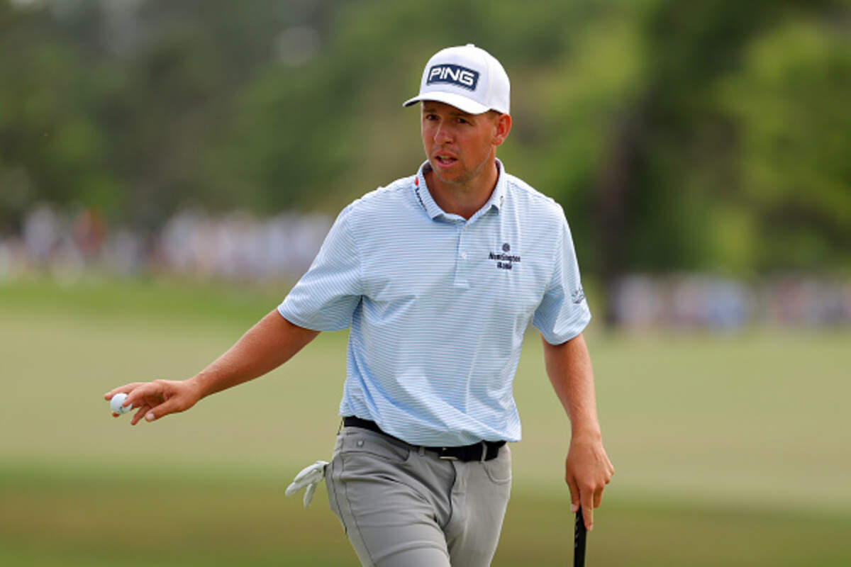 HOUSTON, TEXAS - MARCH 28: Sam Stevens of the United States reacts after making birdie on the 16th green during the third round of the Texas Children's Houston Open 2026 at Memorial Park Golf Course on March 28, 2026 in Houston, Texas. (Photo by Jordan Bank/Getty Images)