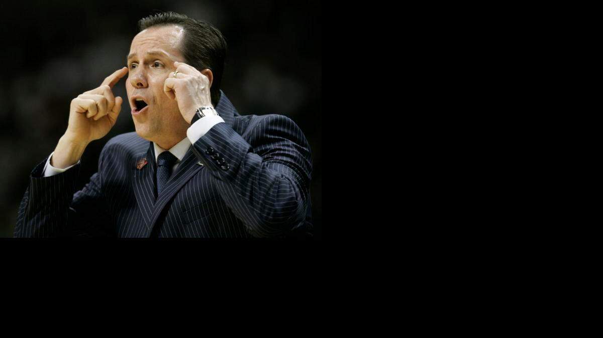 
Winthrop coach Gregg Marshall yells to his team in the first half against Notre Dame in a 2007 opening game in the NCAA Tournament, won by Winthrop.
