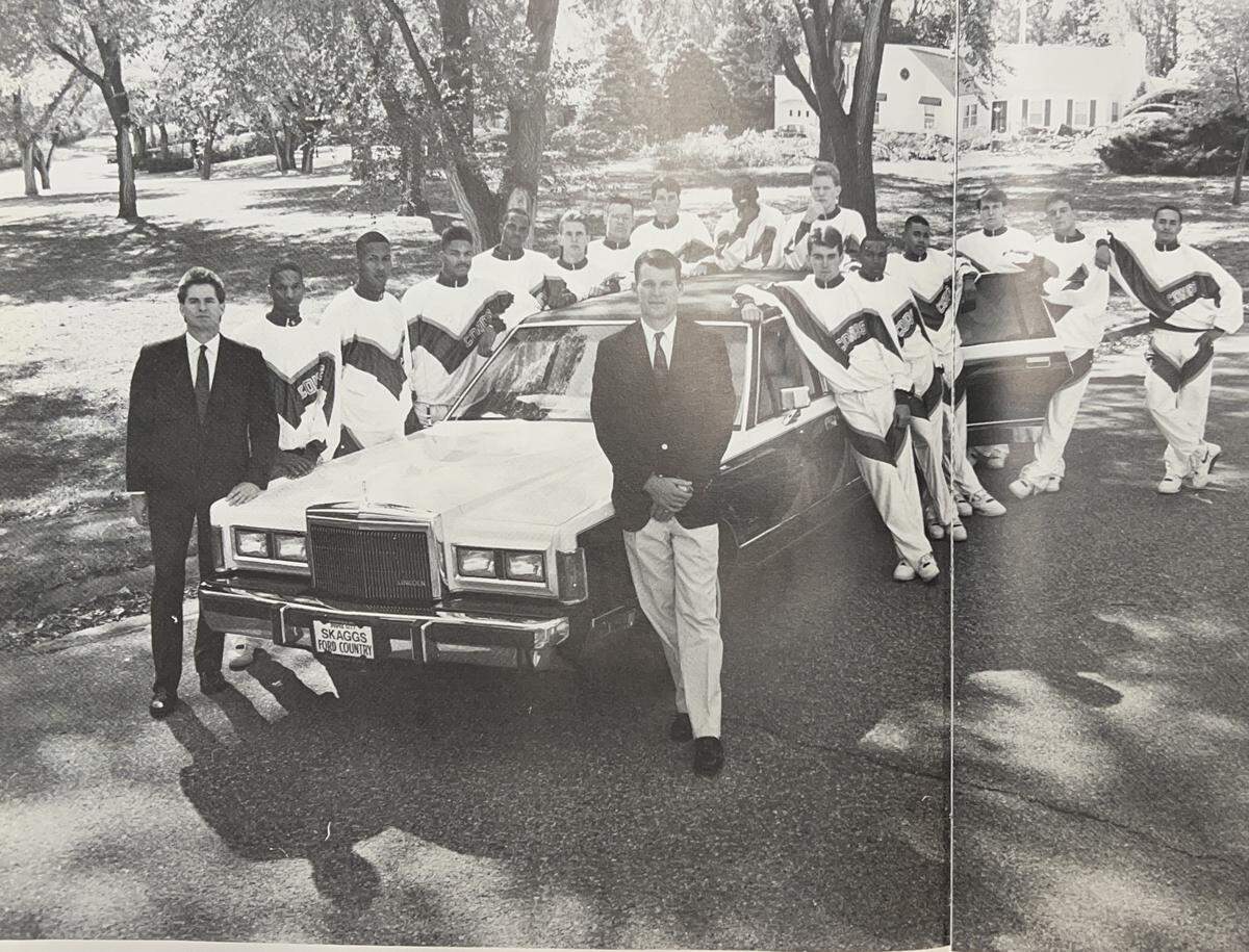 The famous Dodge City Community College men’s basketball team picture around a limousine, as pictured in a Dodge City yearbook.