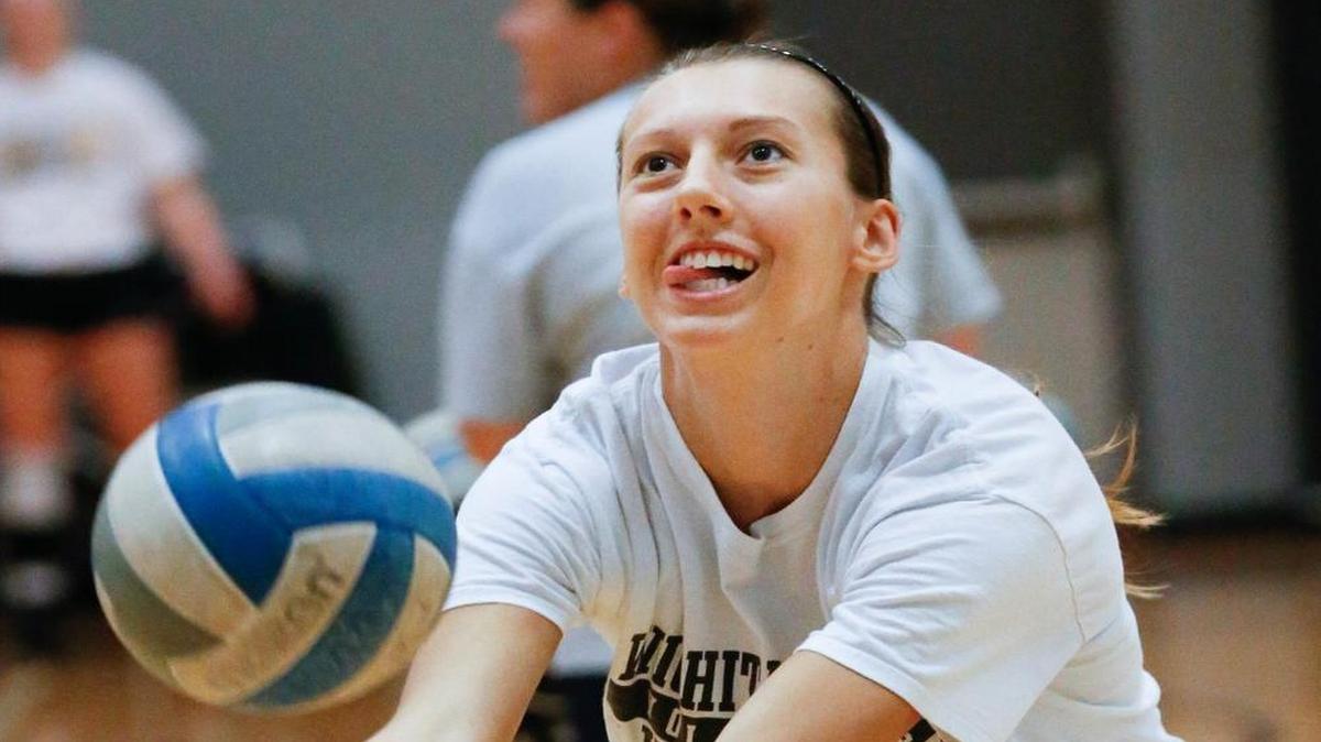WSU middle blocker Abbie Lehman uses spring practices to refine her skills at other spots on the court.