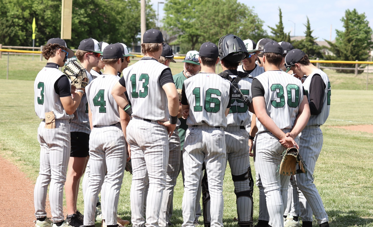 Mulvane baseball coach Steve Nelson talks to his team earlier this season. Nelson, who served as a bat boy for Mulvane’s 1986 state championship team, has led the Wildcats back to the state title game for the first time in 40 years.