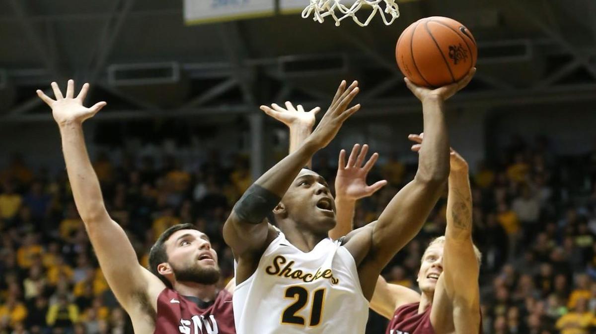 Wichita State’s Darral Willis Jr., goes to the basket against Southern Nazarene during the second half on Nov. 29 at Koch Arena.