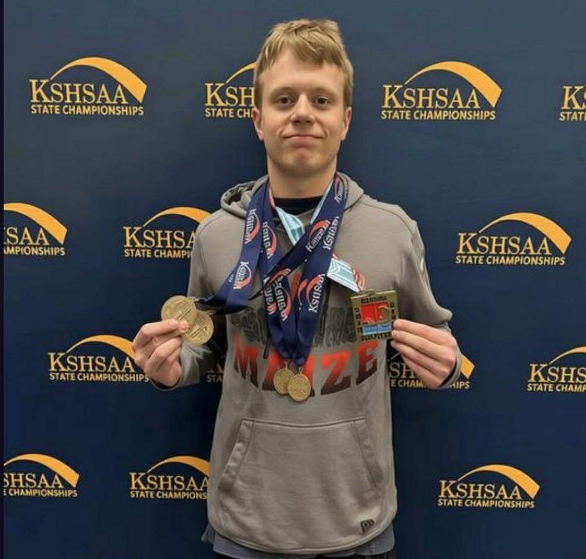Maize senior Zach Rife won two gold medals for the second straight year at the Kansas high school swim and dive state championship meet.
