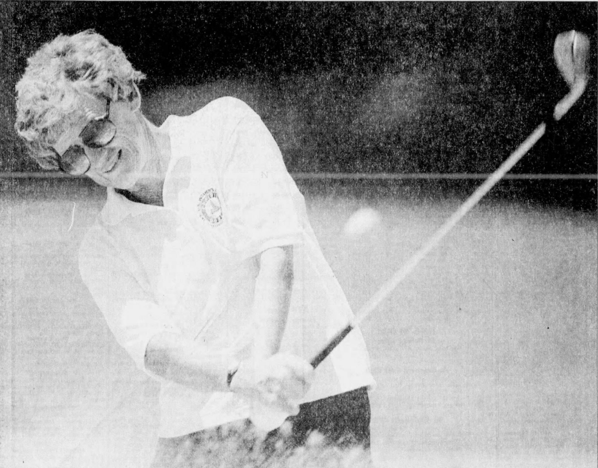 Natasha Fife takes a swing during a 1995 practice round at Rolling Hills Country Club while preparing for the Kansas Senior Amateur.