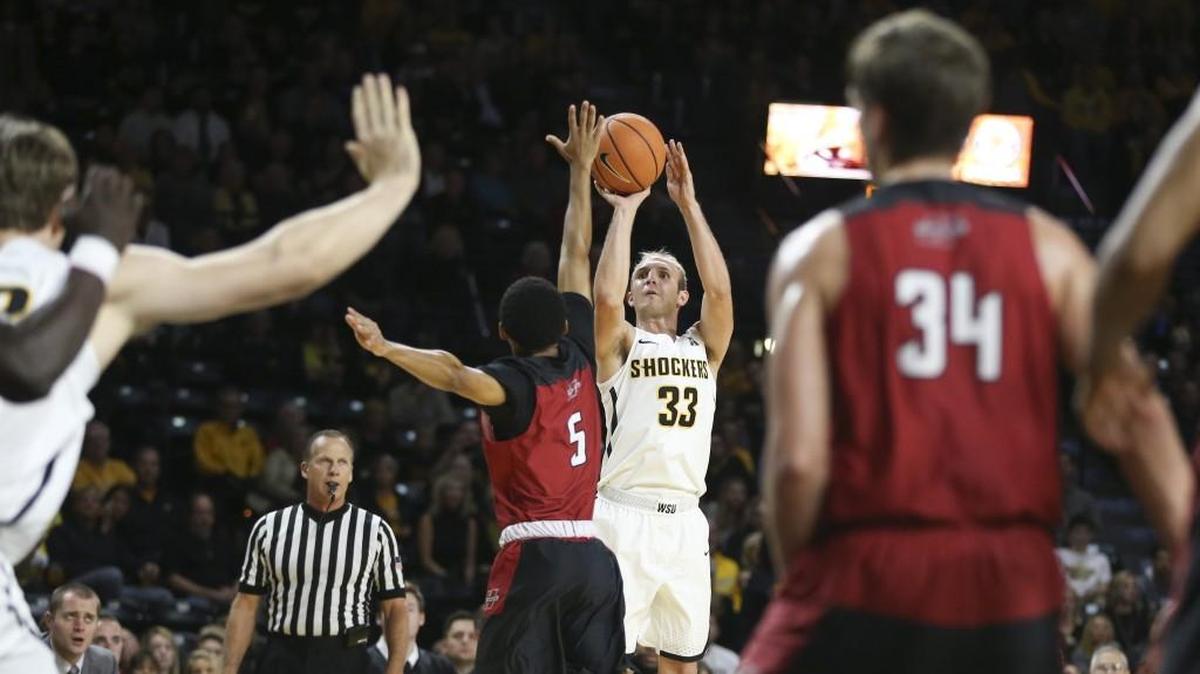 Wichita State guard Conner Frankamp shoots against Henderson State earlier this season.