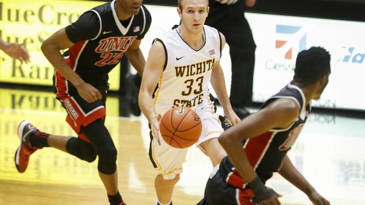 Wichita State’s Conner Frankamp dribbles upcourt against UNLV on Wednesday night in his Shocker debut.