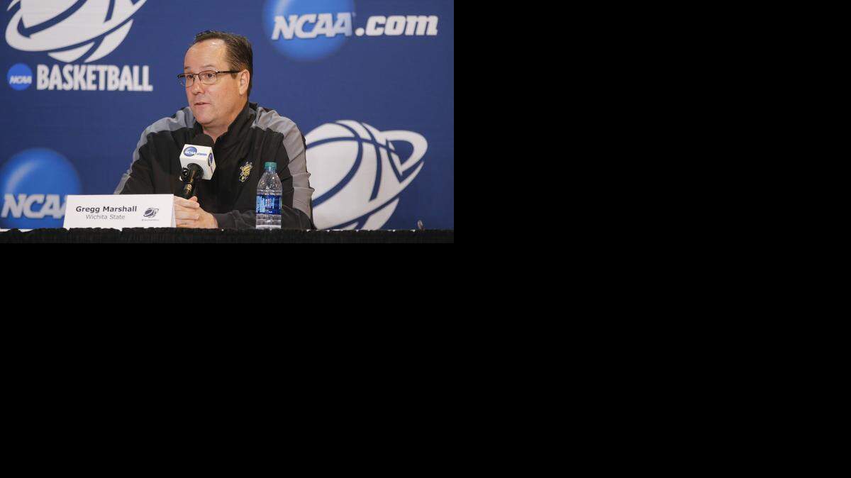 
Wichita State coach Gregg Marshall answers questions at the CenturyLink in Omaha on Saturday. Wichita State will take on Kansas on Sunday for a chance to advance to the Sweet 16. 
