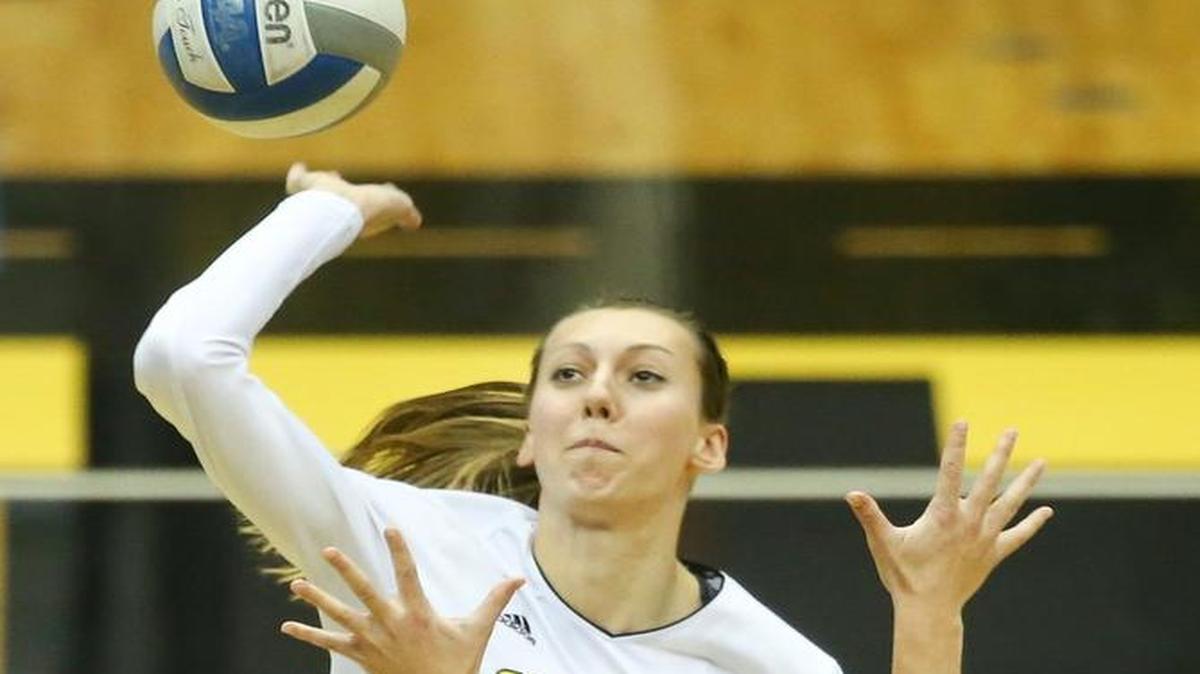 Wichita State's Abbie Lehman makes a kill against Illinois State during the 2016 season.