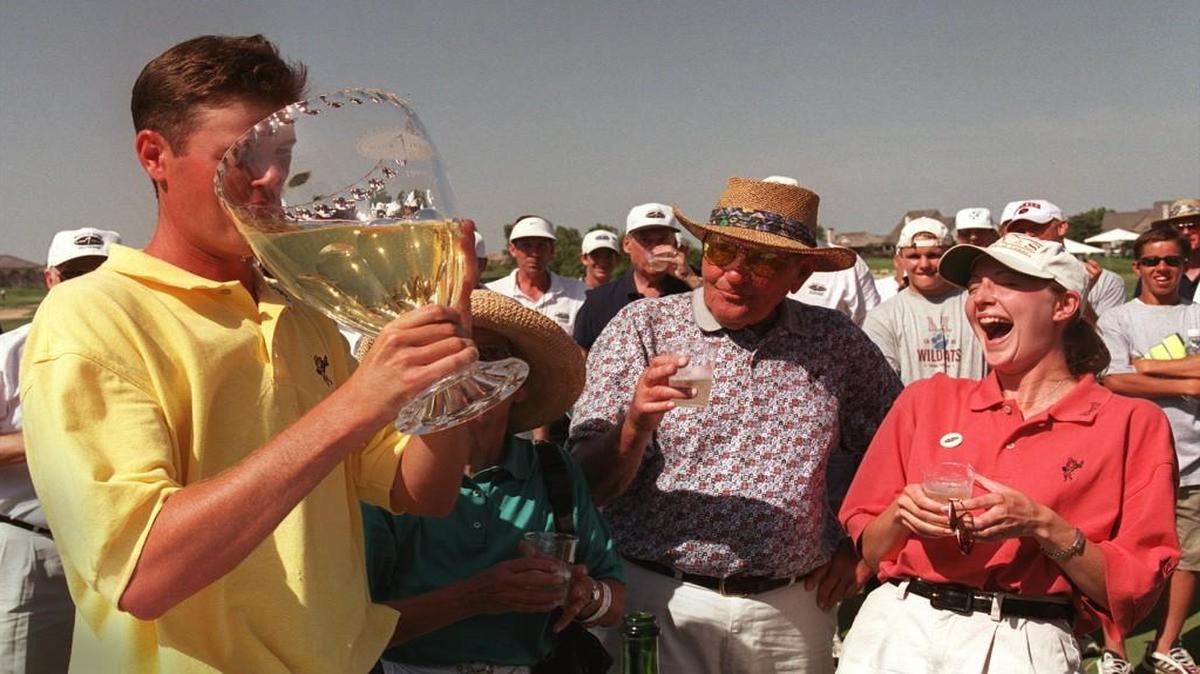 Brad Elder celebrated his win in the 1999 Wichita Open by taking a swig of champagne from the trophy. He’ll be back at Willowbend on Monday, trying to qualify for this week’s tournament.