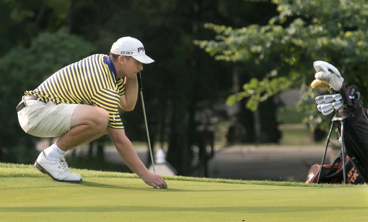 WSU senior Gage Ihrig of lined up a putt on the first green Sunday in the Kansas Amateur final at Kansas City Country Club. Ihrig defeated Sam Stevens 4 and 2 in the 36-hole final.