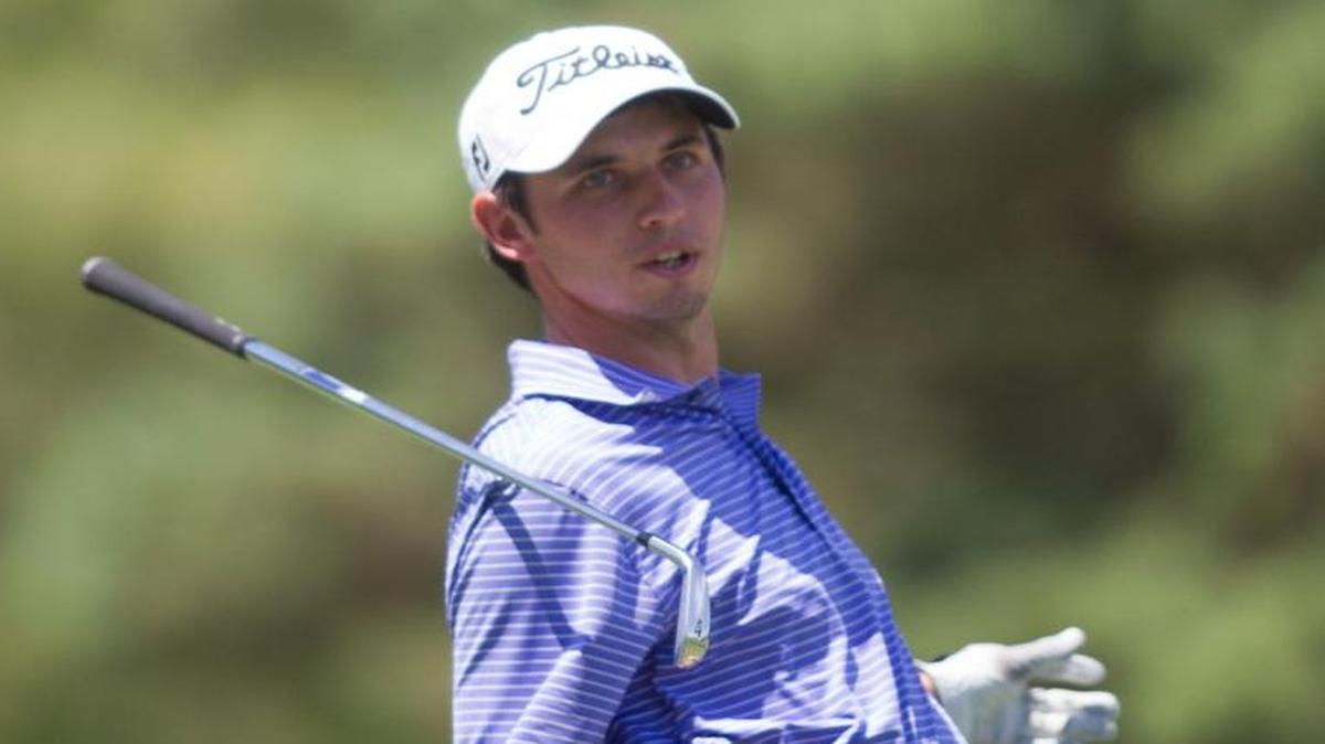 J.T. Poston drops his club after teeing off on No. 8 during the third round of the Air Capital Classic on Saturday at Crestview Country Club. Poston is second, two shots behind the leader after three rounds.