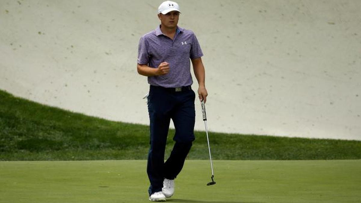 
Jordan Spieth pumps his fist after a birdie on the 13th hole during the second round of the Masters on Friday in Augusta, Ga.
