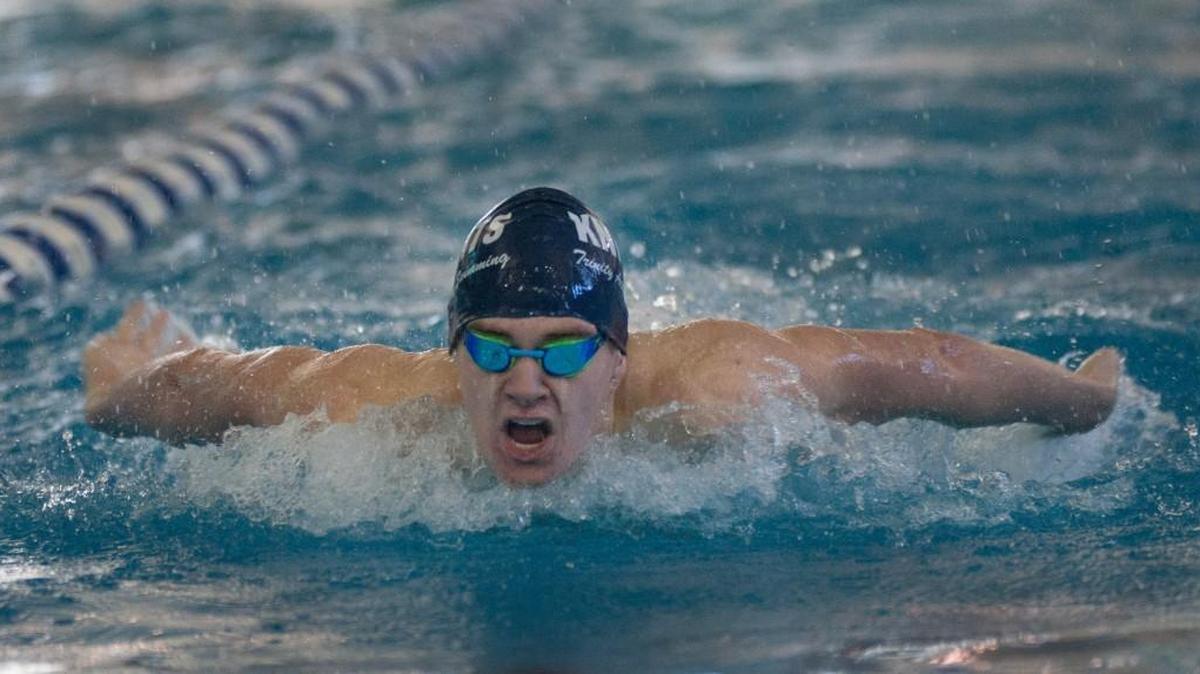 Trinity Academy’s Ben Patton won the 200-yard individual medley at last February’s Class 5-1A swim meet in Topeka.