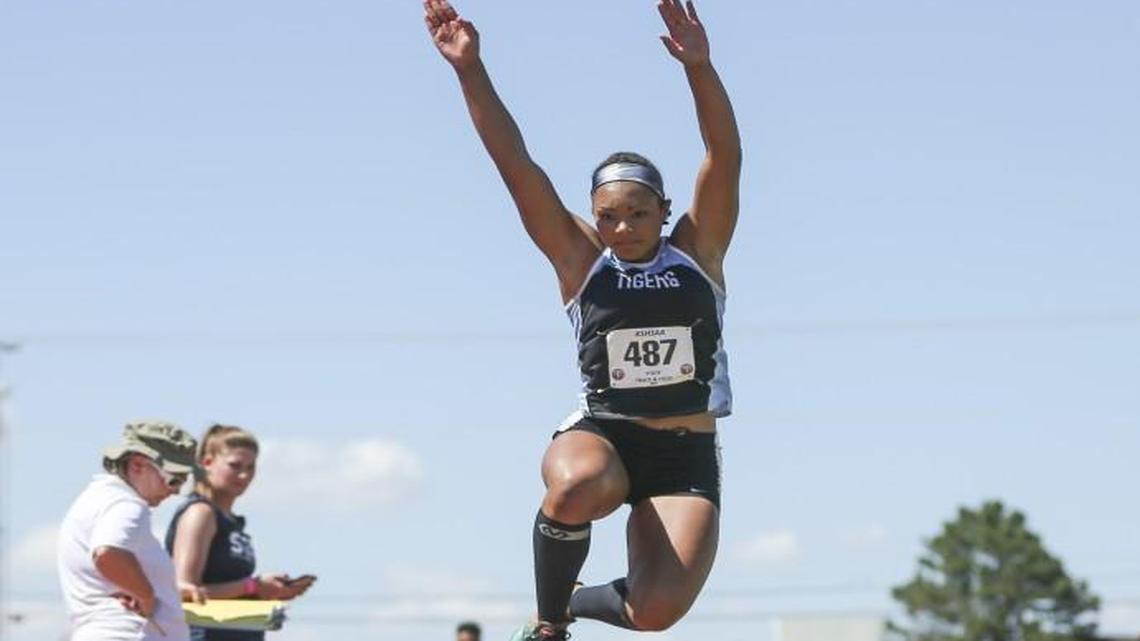 Eisenhower's Ryleigh Jackson was the upset winner in the Class 5A long jump on Friday at Cessna Stadium.