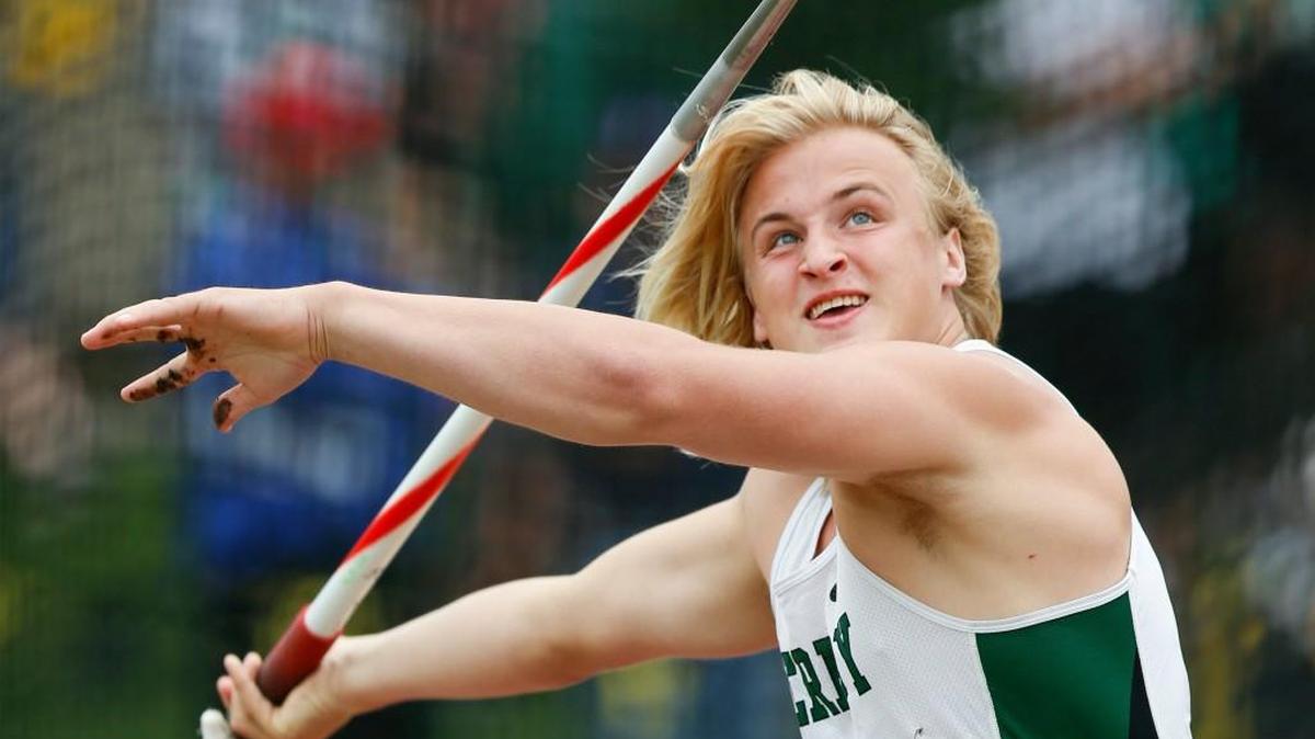 Derby's Trent Allen wins the 6A javelin Friday at the state track and field meet at Cessna Stadium.