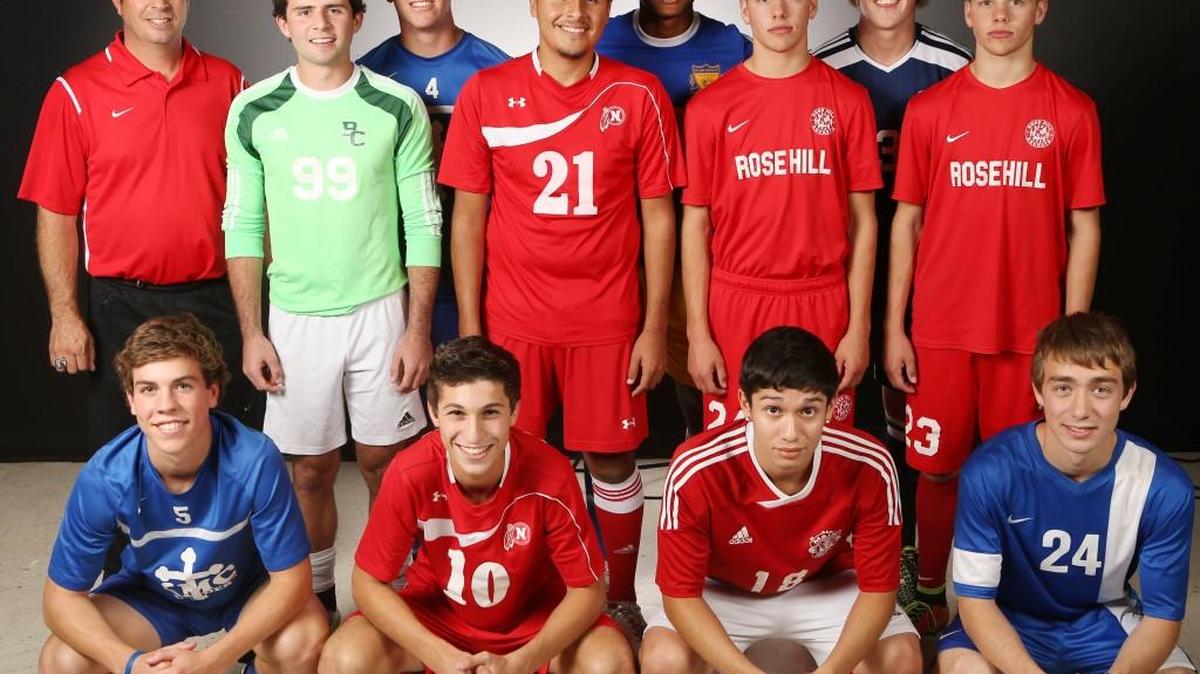 The Eagle’s All-Metro boys scocer team. Front row: Thomas Wells, Kapaun, Sami Sabrah, North, Alan Sanchez, Maize and Christian Dell, Andover. Back row: Jerry Treat, Rose Hill, Zack Goodman, Bishop Carroll, Daniel Masterson, Kapaun, Angel Gil, North, Preston Mboob, Northwest, Chase Beckham, Rose Hill, Emery May, Trinity Academy and Chance Beckham, Rose Hill. (November 9, 2015)