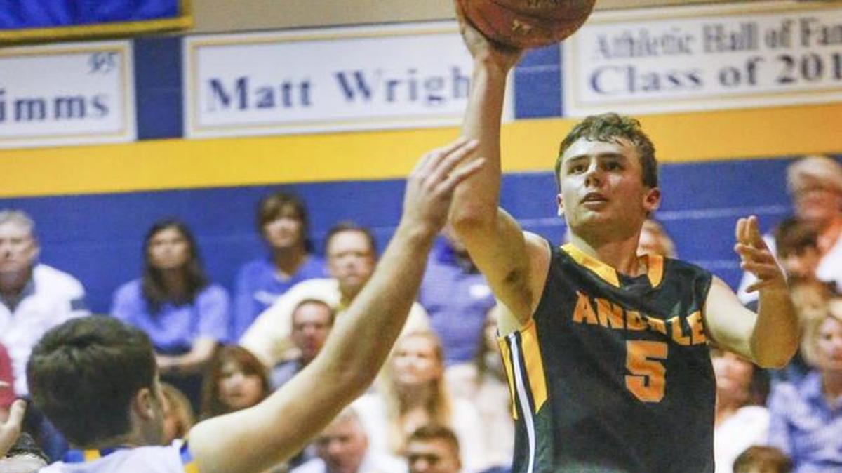 Andale’s Easton Hunter (5) shoots against Collegiate in the second quarter at Collegiate on Friday.