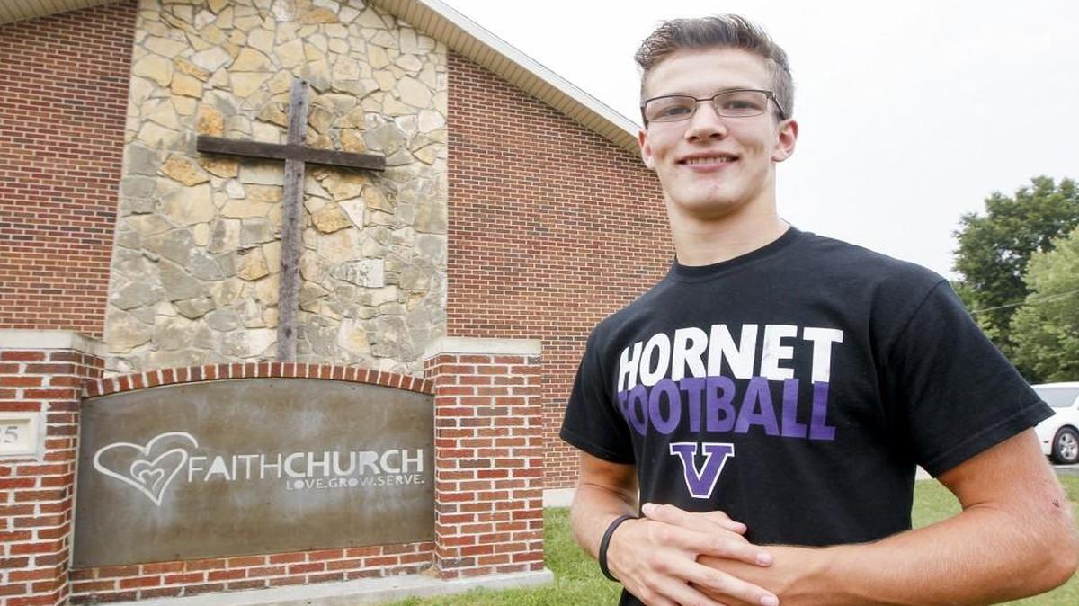 
Valley Center safety Chase Crawford in front of his church, Faith Church in Valley Center.
