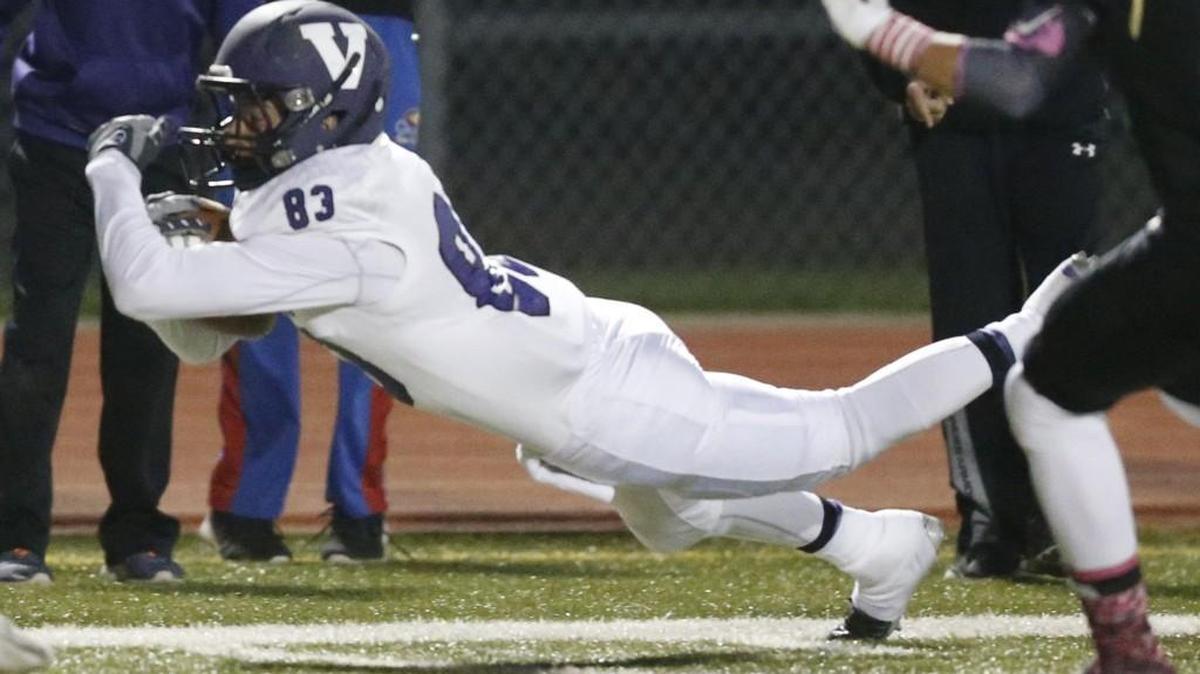 Valley Center’s Thayer Terwilliger dives for extra yards in a game on Oct. 16, 2015. against Maize South Friday night. (Oct 16, 2015)