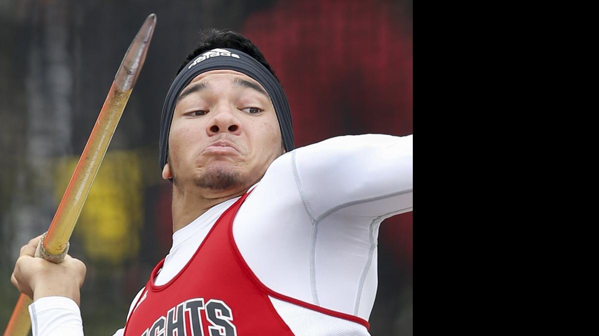
Heights' Creighton Sanders wins the 5A javelin throw at the Track and Field State Championships at Cessna Stadium on Saturday.
