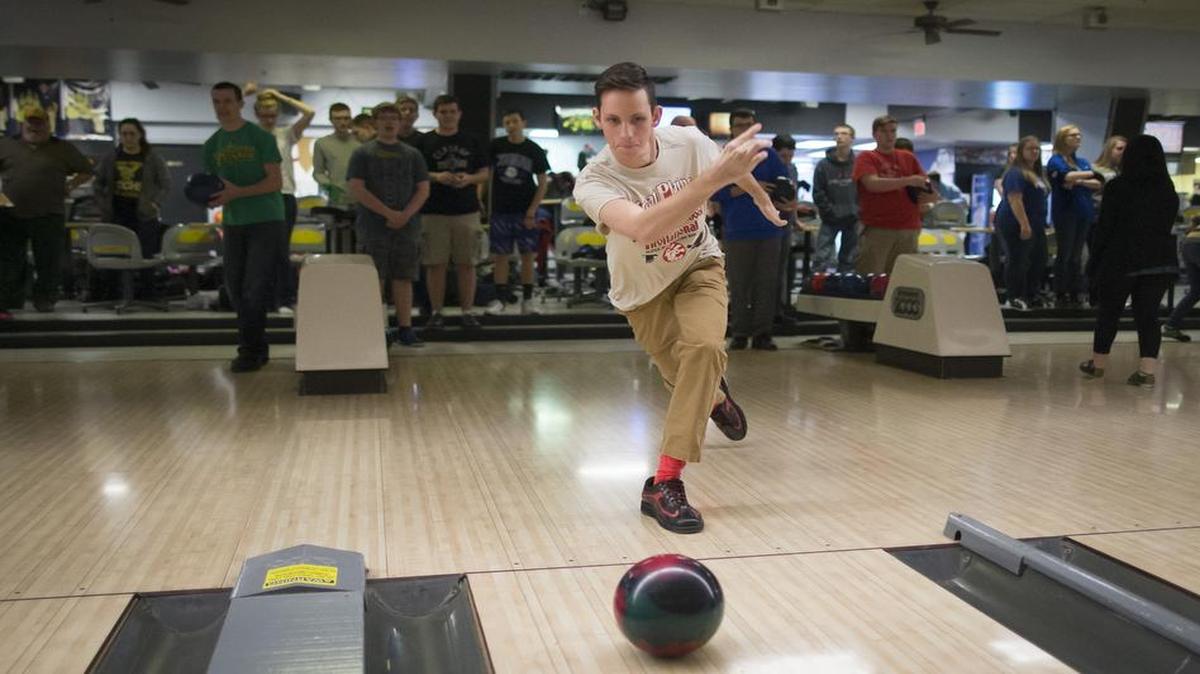 Goddard senior Trevor Reed practices at West Acre Bowl on Wednesday.