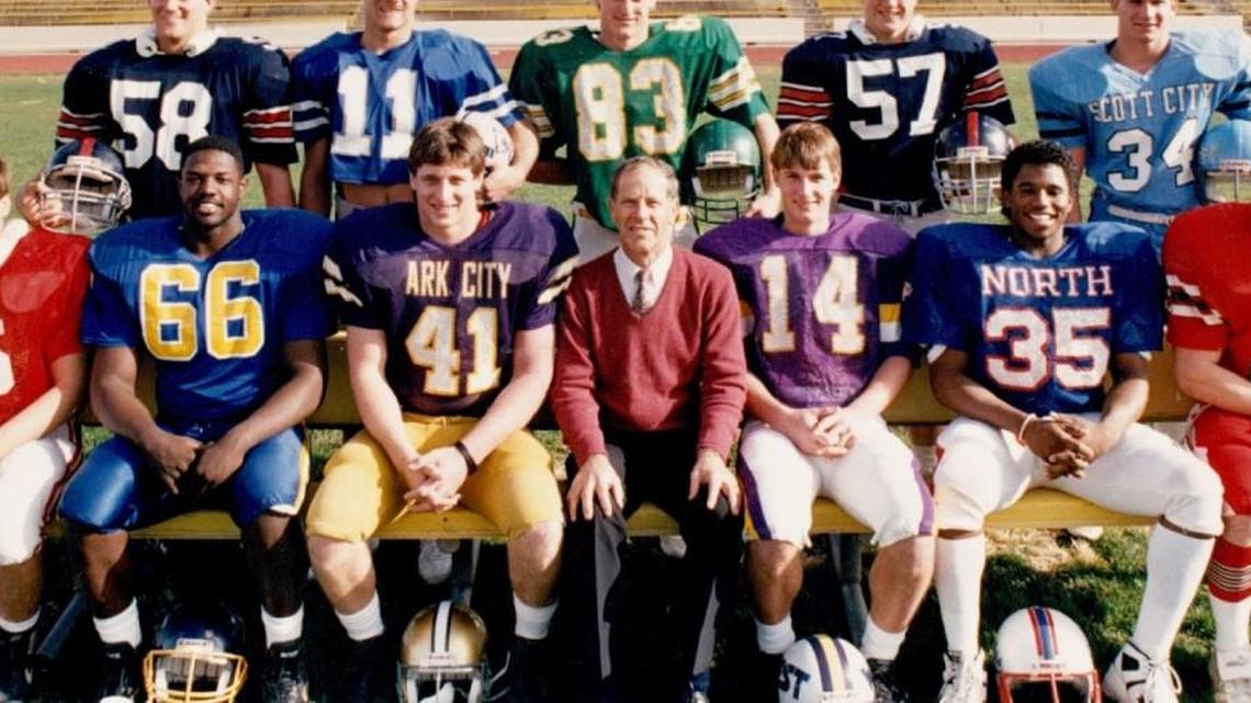 Bill Freeman, center, was named The Eagle’s Coach of the Year in 1987 after leading Lawrence to the Class 6A championship. He’s pictured with that season’s Top 11 team.