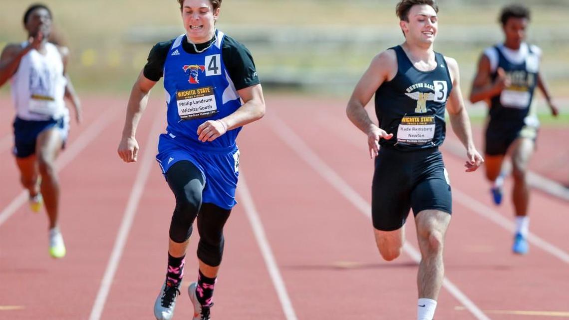 Wichita South’s Phillip Landrum, left, is the 6A sprinter to beat. Newton’s Kade Remsberg, right, is the 5A sprinter to beat.