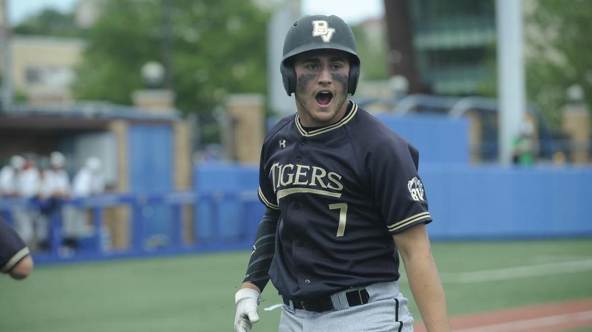Walker Kinney scored a run in Blue Valley’s 3-1 win over Derby in the quarterfinals of the Kansas Class 6A state baseball tournament on Thursday in Lawrence. Blue Valley will face Olathe Northwest on Friday in the semifinals.