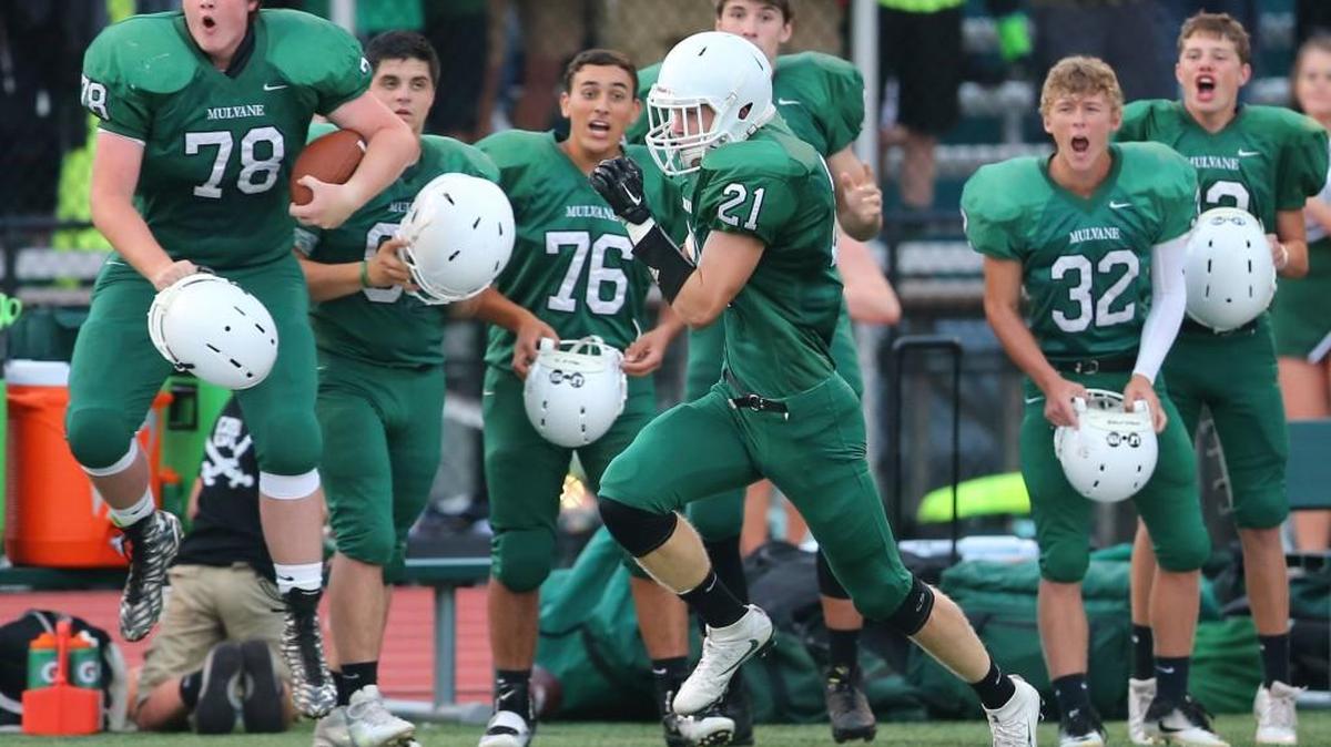 Mulvane's Zach Helbing (21) runs back a kickoff for a touchdown against Andale earlier this season. It’s one of his six touchdowns that have all come outside the Wildcats’ offense.
