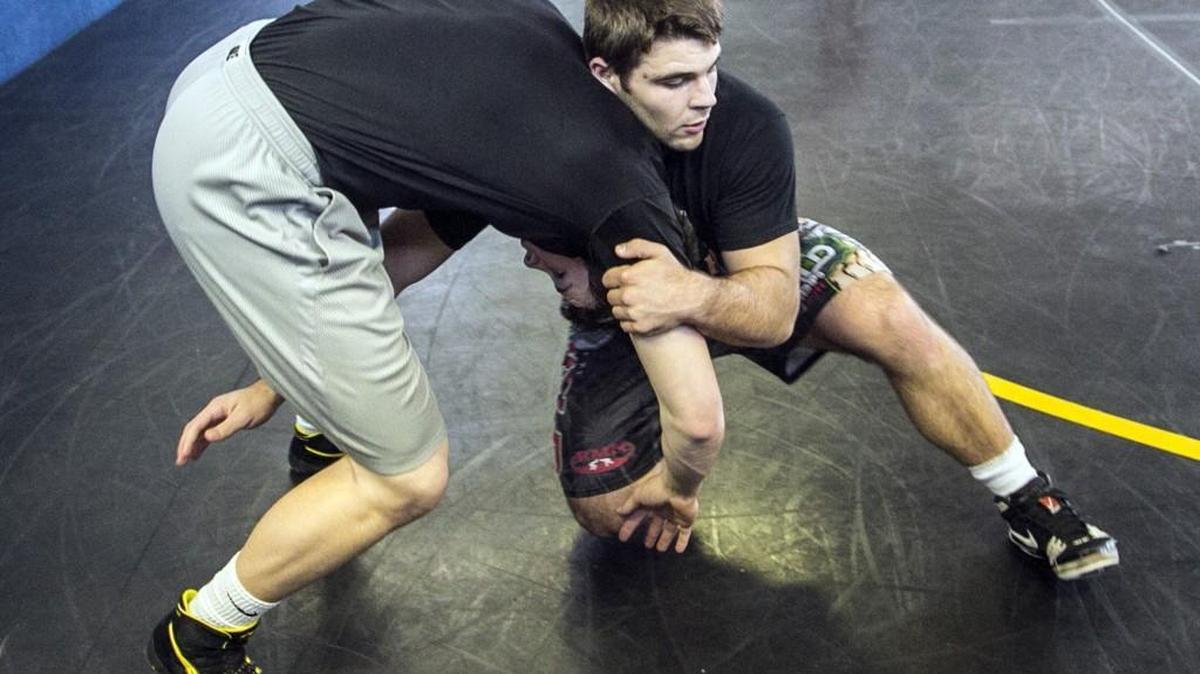 Andale wrestler Anthony Capul, right, and Davon Spexarth in practice. Capul has a 39-2 record heading into the Class 4A tournament, but he’s a junior entering the tourney for the first time.