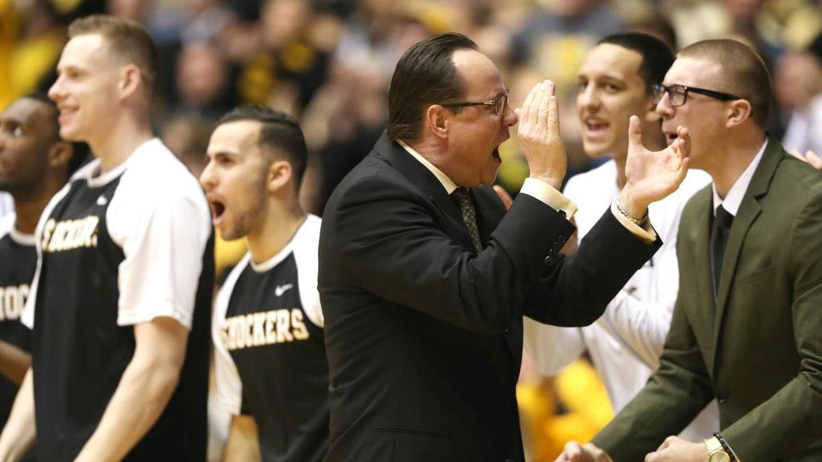 Wichita State head coach Gregg Marshall cheers for his team in the second half of their game against Indiana State at Koch Arena. (January 17, 2016)