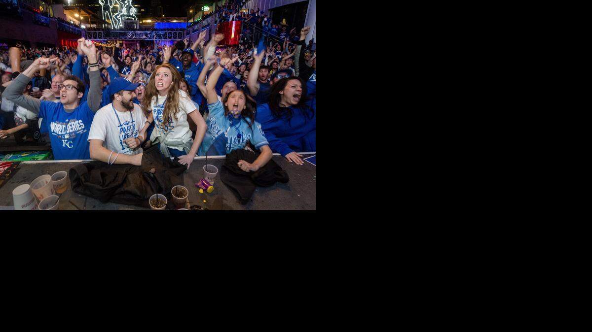 
Royals fans cheered during game seven of the World Series as they watched on the big screen at the Kansas City Power & Light District on Oct. 29.
