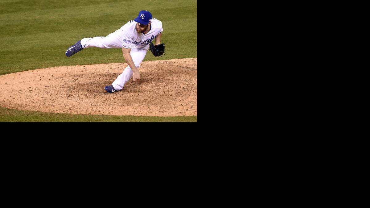 
Kansas City Royals relief pitcher Greg Holland made the save by throwing in the ninth inning in game two of the World Series on Wednesday, October 22, 2014, at Kauffman Stadium in Kansas City, Mo.
