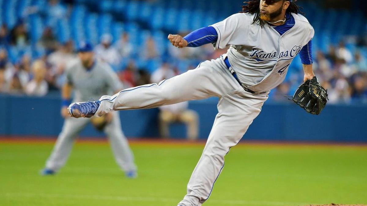 
Johnny Cueto had a solid debut with KC on Friday night in Toronto. He gave up three runs on seven hits in six innings. He struck out seven. The Royals had a a 5-3 lead when he finished the sixth.
