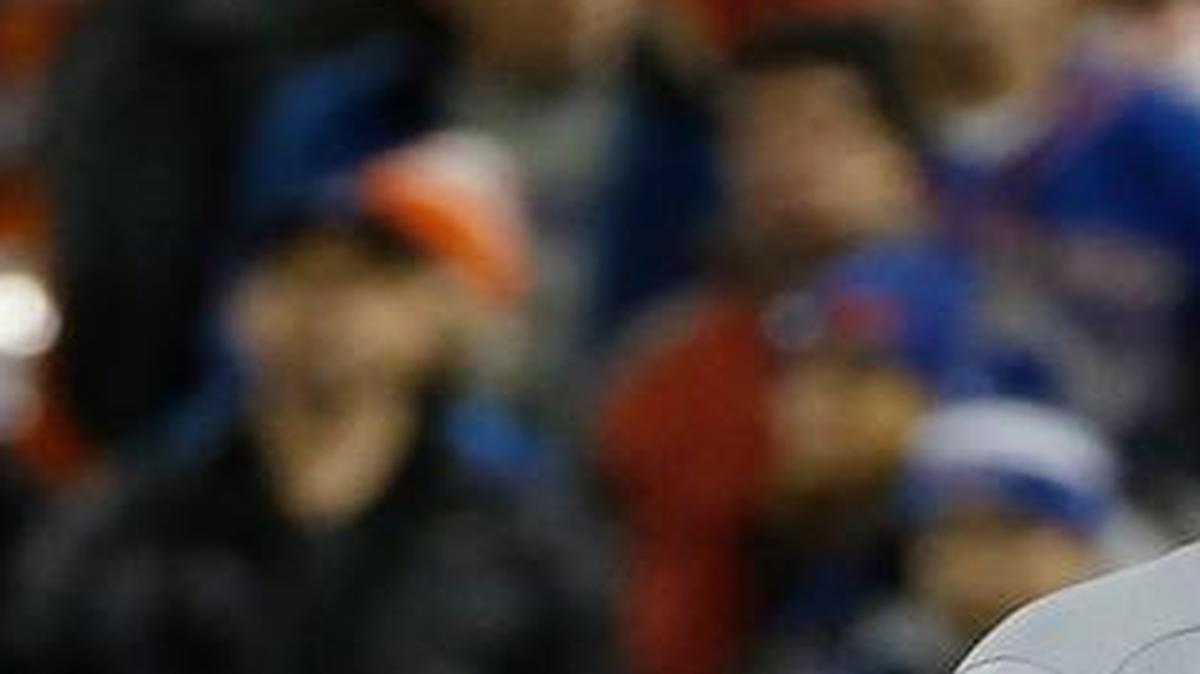 The Royals’ Salvador Perez reacts after hitting an RBI single during the eighth inning of Game 4 of the World Series against the Mets on Saturday in New York.
