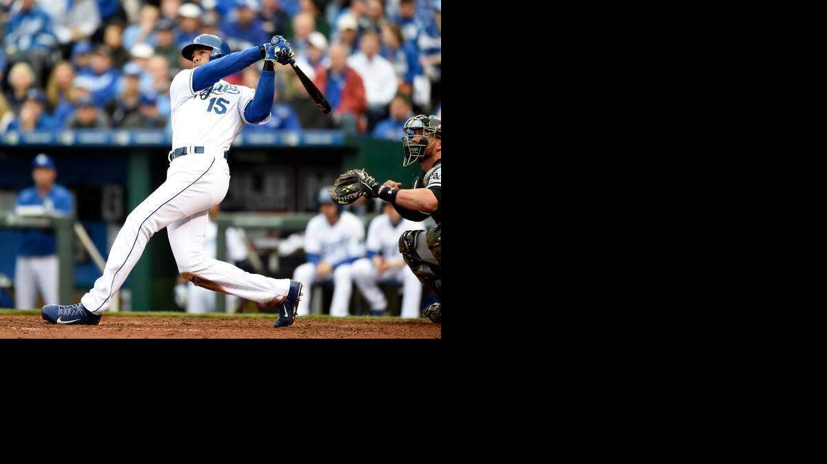 
Royals right fielder Alex Rios swats a three-run home run in the seventh inning Monday as the Royals beat the White Sox 10-1 at Kauffman Stadium.

