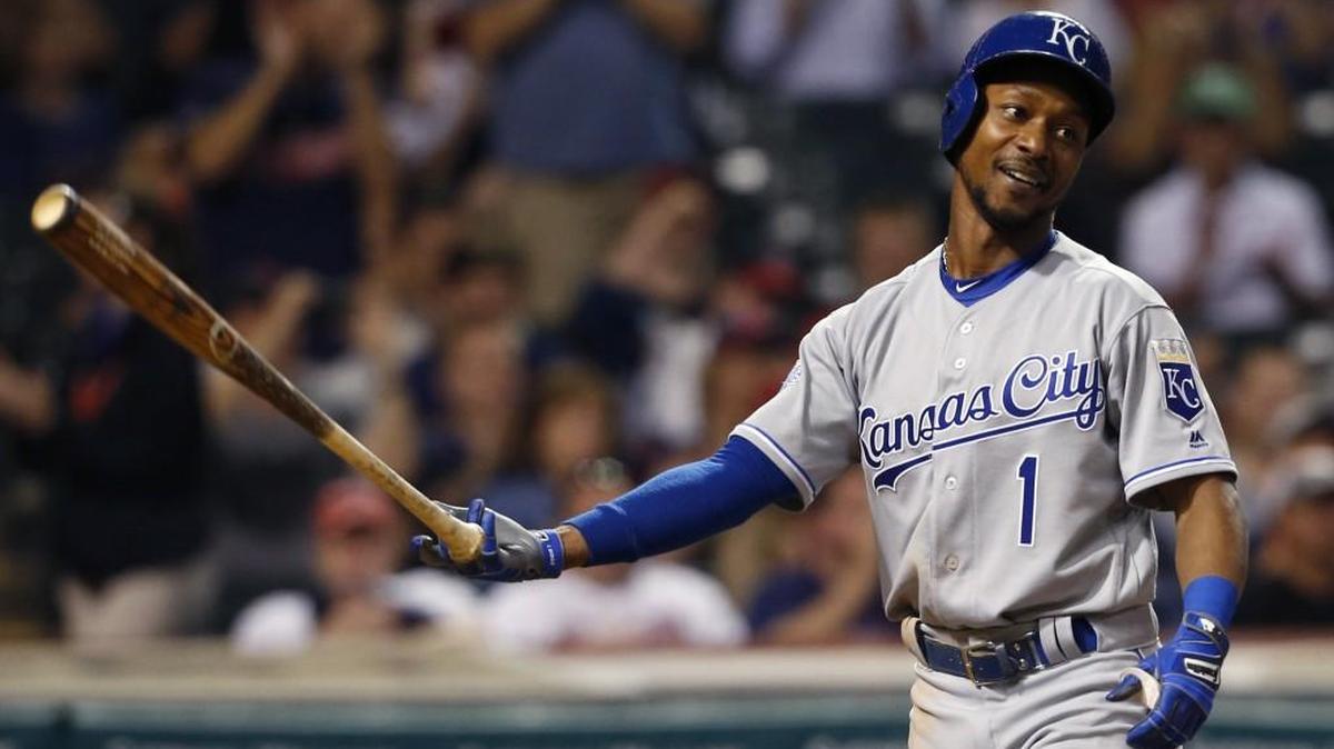 Kansas City Royals’ Jarrod Dyson is struck out by Cleveland Indians relief pitcher Andrew Miller during the seventh inning of their game Wednesday in Cleveland.