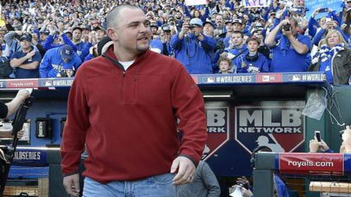 
Billy Butler walked onto the field during Thursday’s 2014 Season Celebration at Kauffman Stadium in Kansas City, Mo.
