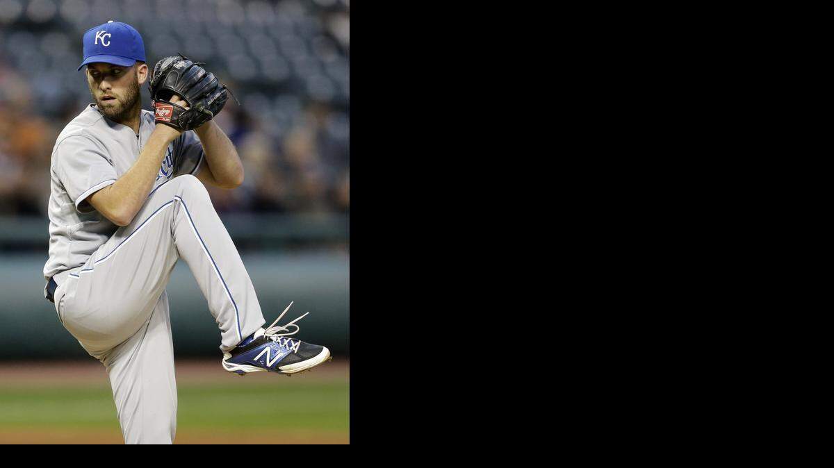 
Kansas City Royals starting pitcher Danny Duffy delivers in the first inning of Monday’s game against the Indians in Cleveland.
