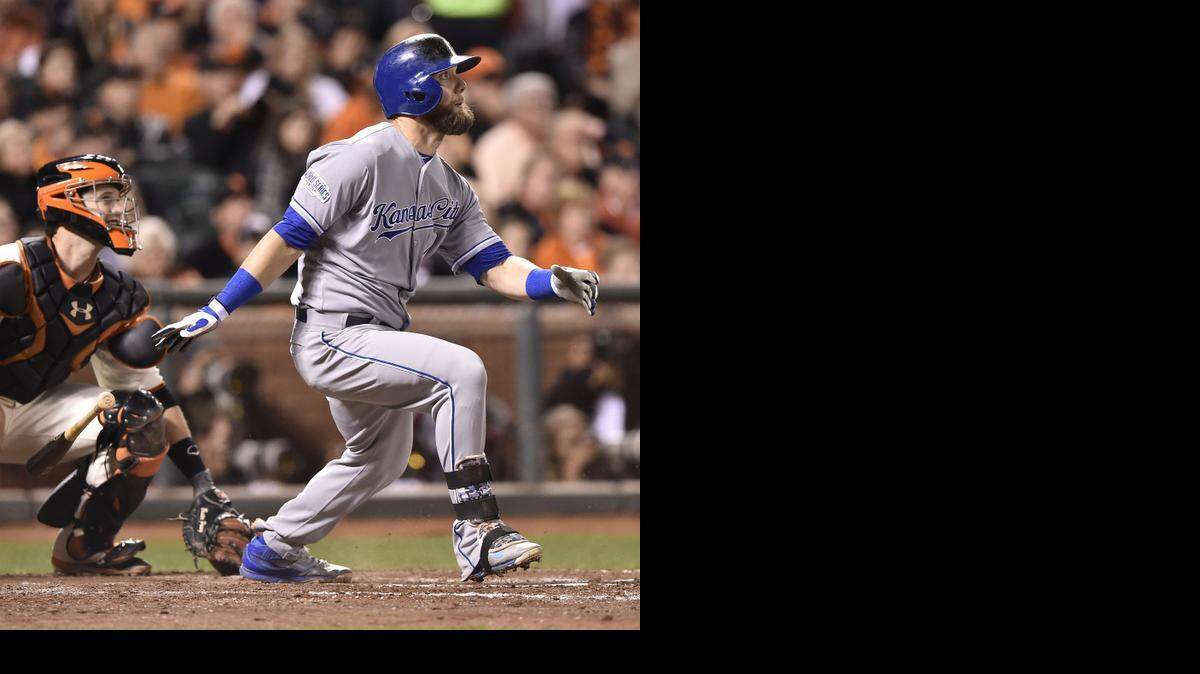 
Alex Gordon’s double in the sixth inning easily brought Alcides Escobar in for a run.
