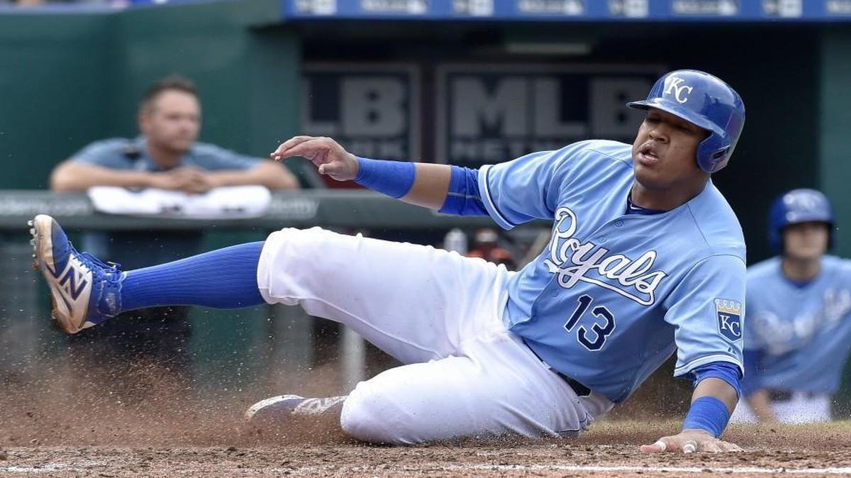 
Salvador Perez scores a run for the Royals on a sacrifice fly in the fourth inning Thursday at Kauffman Stadium in Kansas City, Mo. 
