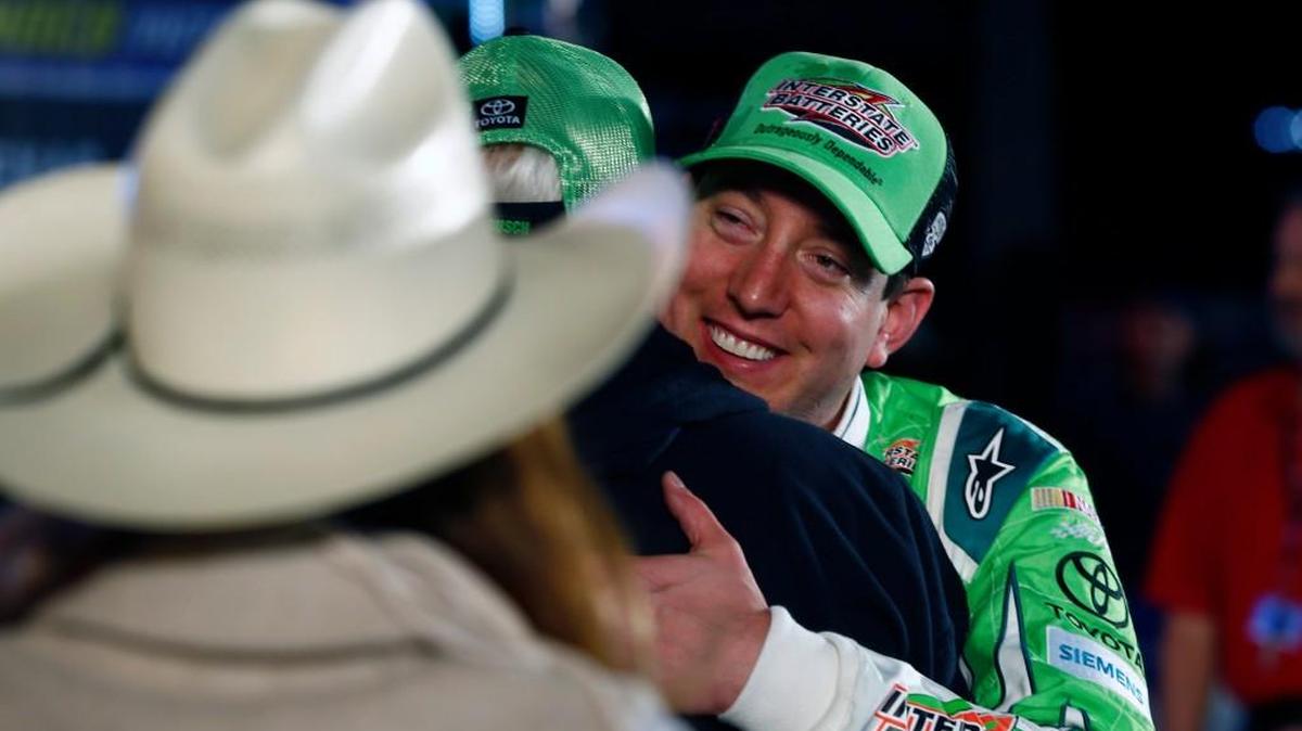 Kyle Busch celebrates winning the NASCAR Sprint Cup Series auto race at Texas Motor Speedway in Fort Worth last month.