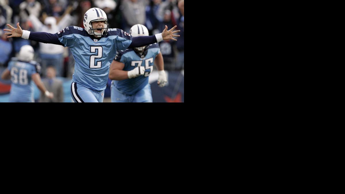 
Tennessee Titans kicker Rob Bironas (2) runs off the field after kicking a 60-yard field goal with 12 seconds left in the fourth quarter to beat the Indianapolis Colts, 20-17 in an NFL football game in Nashville, Tenn. in Dec. 3, 2006. Bironas died Saturday night, Sept. 20, 2014 after a car accident near his Nashville home, according to police. 
