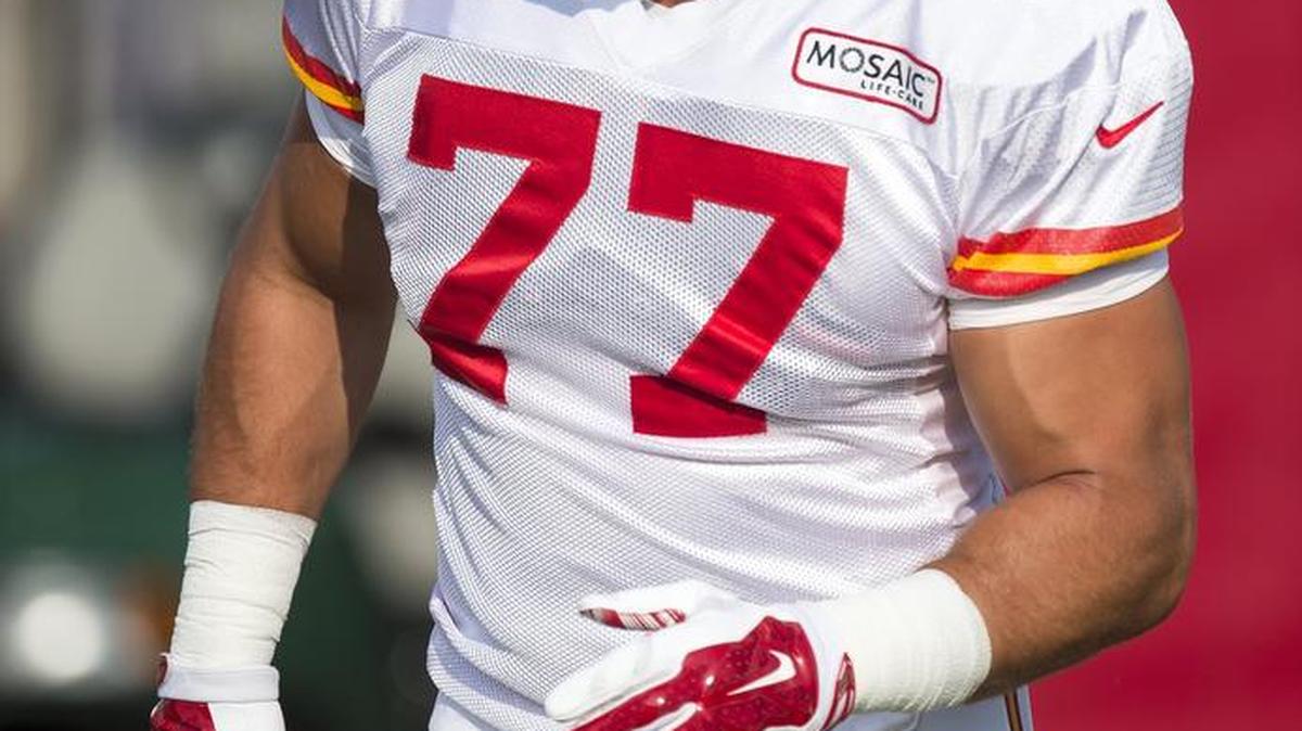 
Kansas City Chiefs defensive end Mike Catapano ran technique drills during the team’s training camp practice Monday morning at Missouri Western State University in St. Joseph, Mo.
