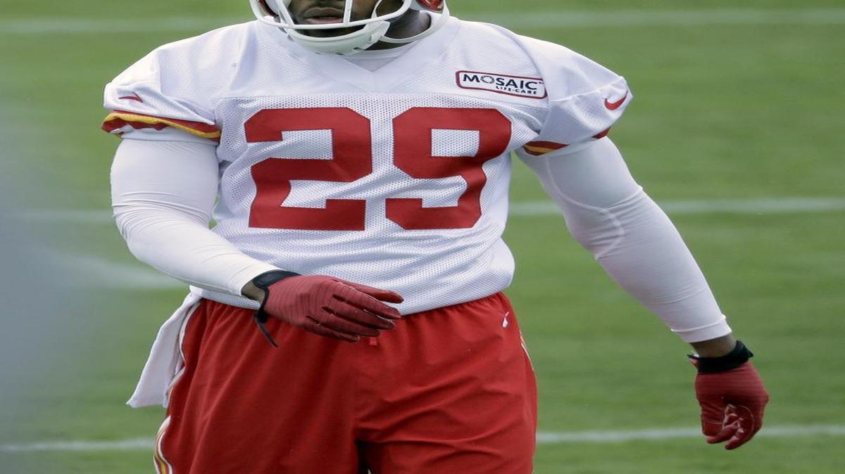 
Kansas City Chiefs strong safety Eric Berry participates in his first training camp drill since being cleared from cancer treatments.
