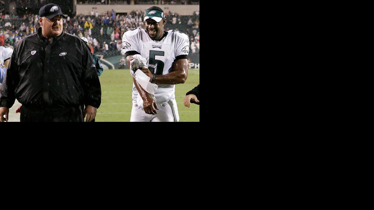 
Andy Reid and Donovan McNabb had a successful run with the Philadelphia Eagles. Reid now coaches the Chiefs. McNabb is a broadcaster with Fox, and will be in the booth Sunday when Kansas City plays St. Louis. 
