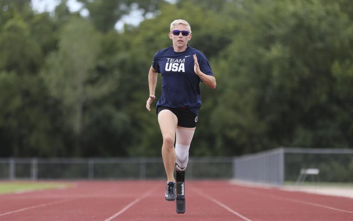 Paralympian Liz Willis runs during training this week.