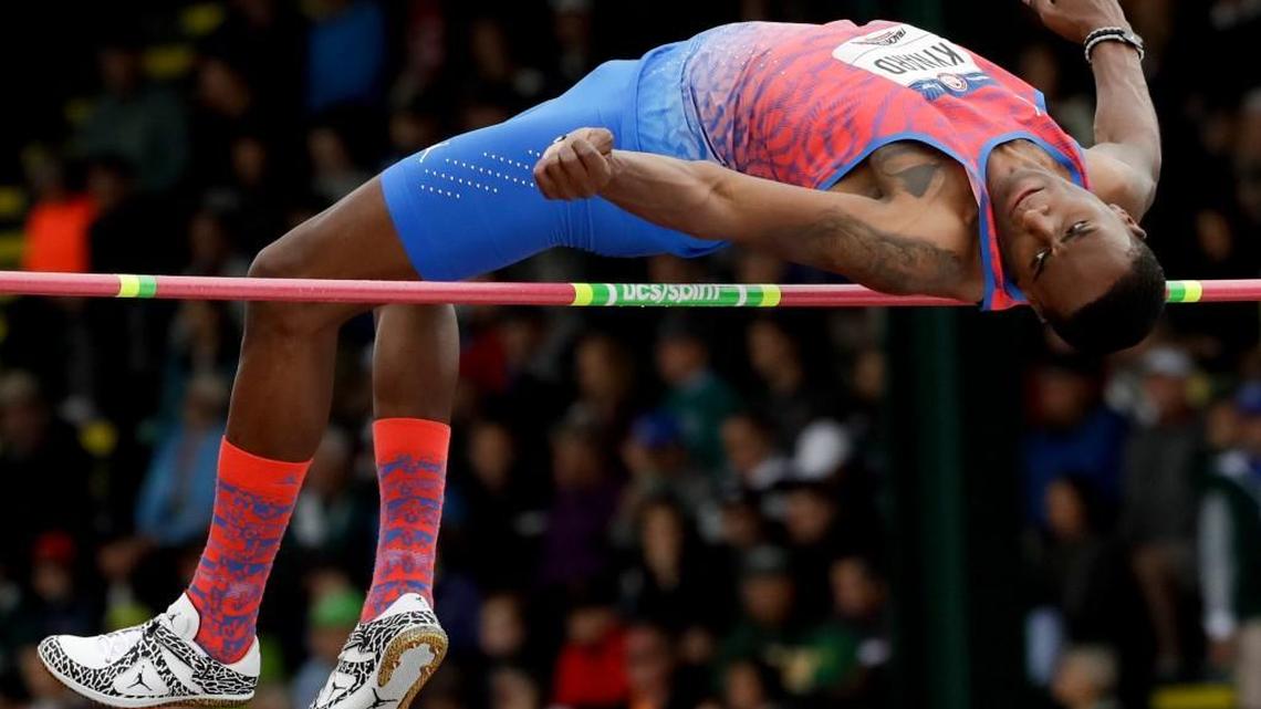 Erik Kynard competes during the men's high jump final at the U.S. Olympic Track and Field Trials on Sunday in Eugene, Ore. 