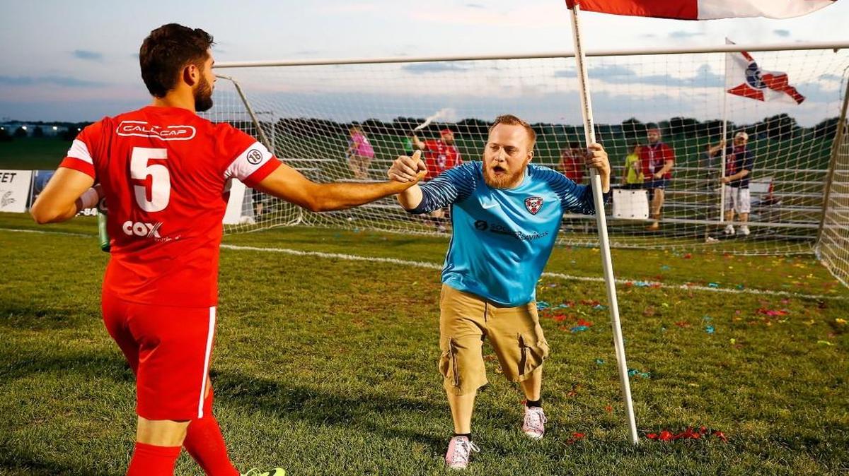 Chris Baldwin, right, congratulates Leo Sosa following an FC Wichita victory last season.