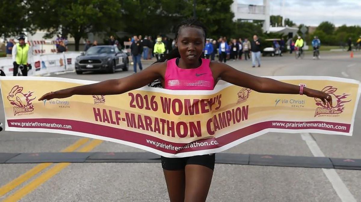 Valentine Kibet won the Prairie Fire half-marathon on Sunday in downtown Wichita.